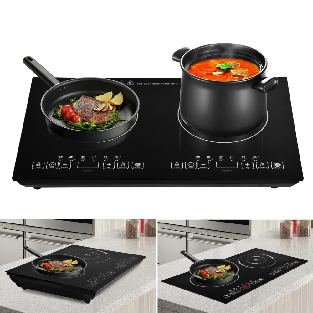 Flylapdo 110V Electric Double-Burner Table Top Induction Cooktop 2000W+2000W with Touch Panel